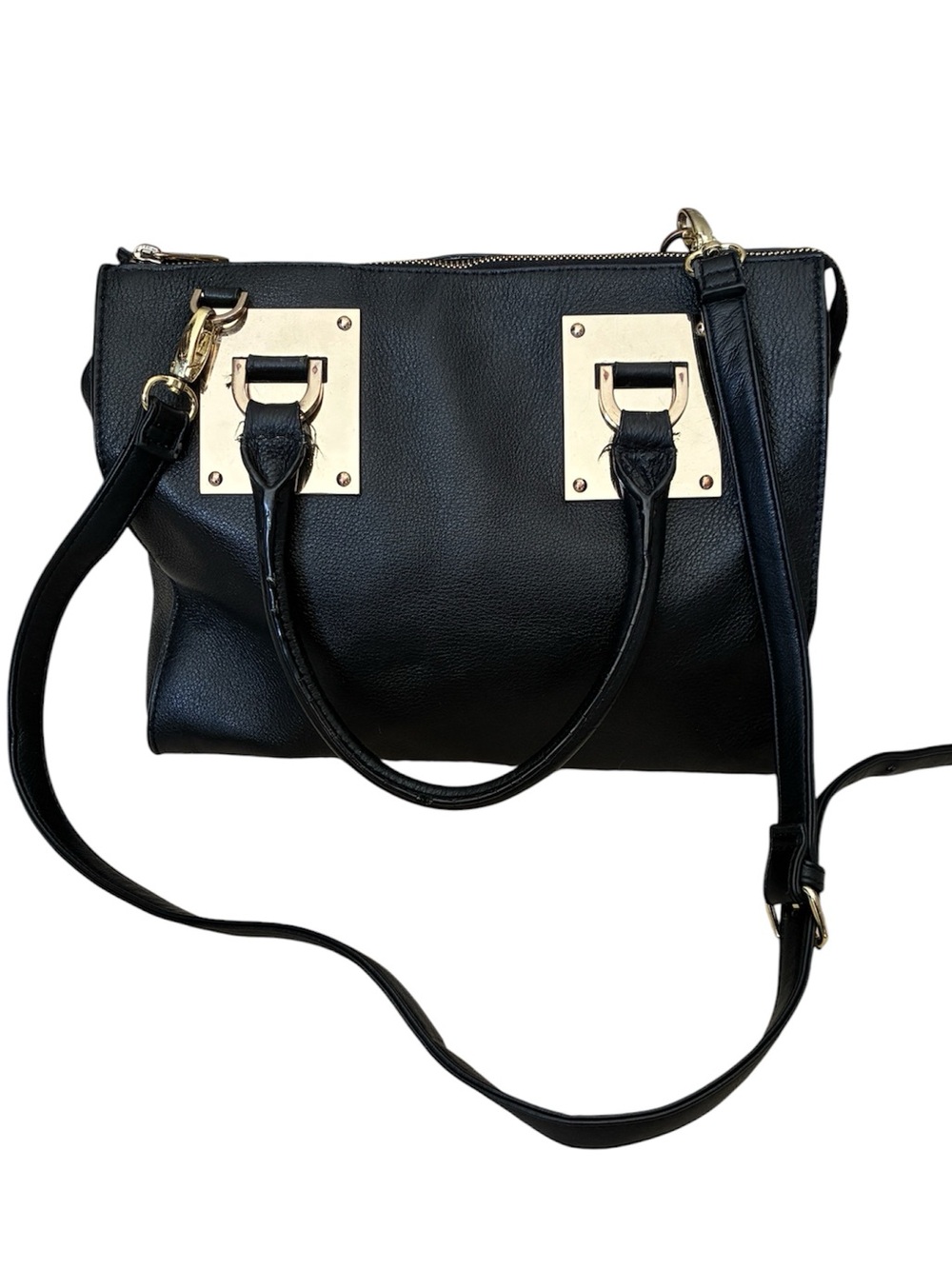 Danier Women's Black Leather Satchel Crossbody Bag Gold Hardware
